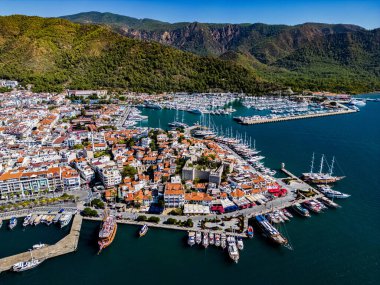 Marmaris 'in Mugla ilindeki hava manzarası, Türkiye.