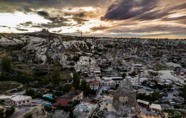 Kapadokya 'nın Nevsehir ilindeki Goreme' in hava görüntüsü.