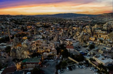 Kapadokya 'nın Nevsehir ilindeki Goreme' in hava görüntüsü.