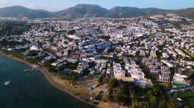 Mugla ilinin Bodrum ilçesine bağlı Gumbet 'in hava manzarası, Türkiye.