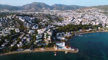 Mugla ilinin Bodrum ilçesine bağlı Gumbet 'in hava manzarası, Türkiye.