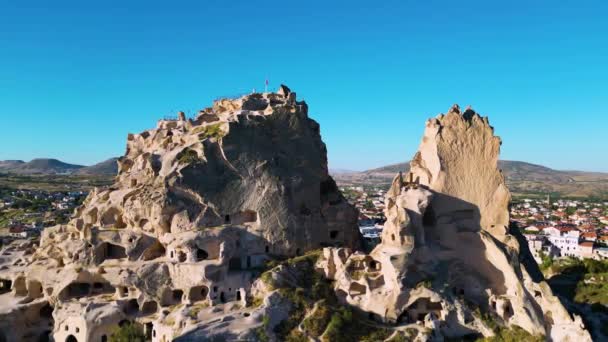 Widok Zamek Uchisar Prowincji Nevsehir Kapadocji Turcja — Wideo stockowe