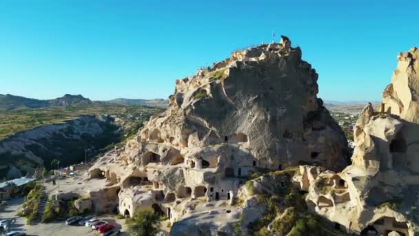 Widok Zamek Uchisar Prowincji Nevsehir Kapadocji Turcja — Wideo stockowe