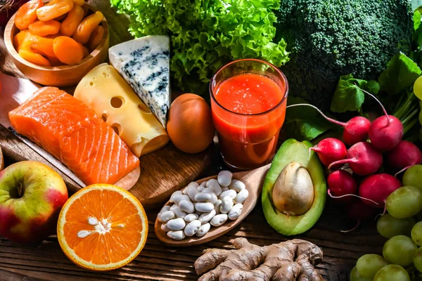 Voedingsmiddelen Die Het Nutritaire Dieet Vertegenwoordigen Die Algemene Gezondheidstoestand Kunnen — Stockfoto
