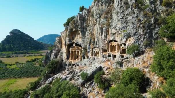 Lycian Rock Cut Hroby Dalyan Provincii Mugla Turecko — Stock video