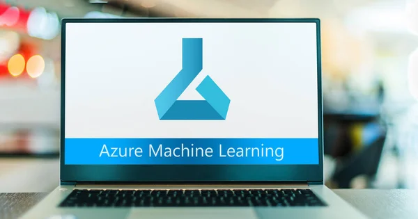 stock image POZNAN, POL - NOV 15, 2023: Laptop computer displaying logo of Microsoft Azure Machine Learning that provides tools and ML frameworks for developers