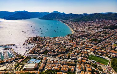 Marmaris 'in Mugla ilindeki hava manzarası, Türkiye.