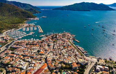 Marmaris 'in Mugla ilindeki hava manzarası, Türkiye.