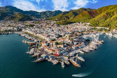 Marmaris 'in Mugla ilindeki hava manzarası, Türkiye.