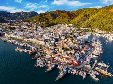 Marmaris 'in Mugla ilindeki hava manzarası, Türkiye.