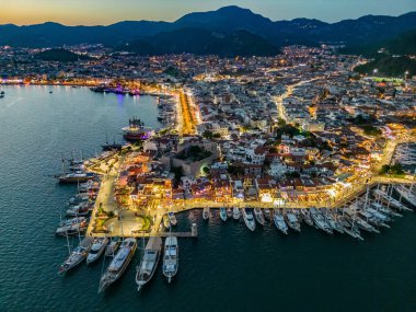 Marmaris 'in Mugla ilindeki hava manzarası, Türkiye.