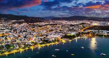 Mugla ilinin Bodrum ilçesine bağlı Gumbet 'in hava manzarası, Türkiye.