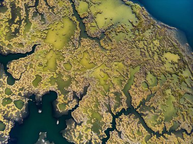 Mugla ilinin Iztuzu Sahili yakınlarındaki Dalyan Delta Nehri 'nin havadan görüntüsü.