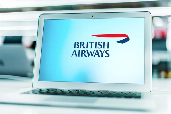 Poznan Pol Mar 2021 Komputer Przenośny Logo British Airways Przewoźnika — Zdjęcie stockowe