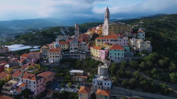 Flygfoto Över Byn Cervo Den Italienska Rivieran Provinsen Imperia Ligurien — Stockvideo