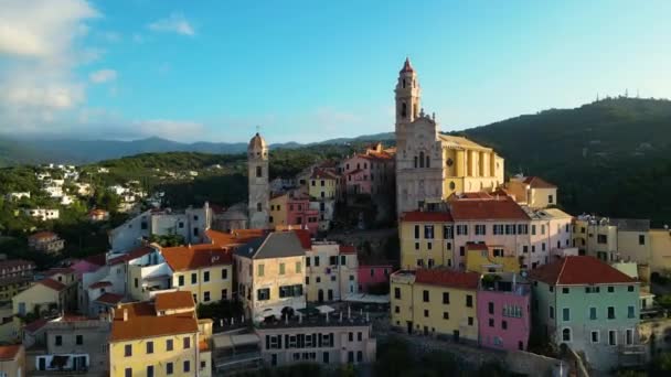 Vista Aérea Del Pueblo Cervo Riviera Italiana Provincia Imperia Liguria — Vídeos de Stock