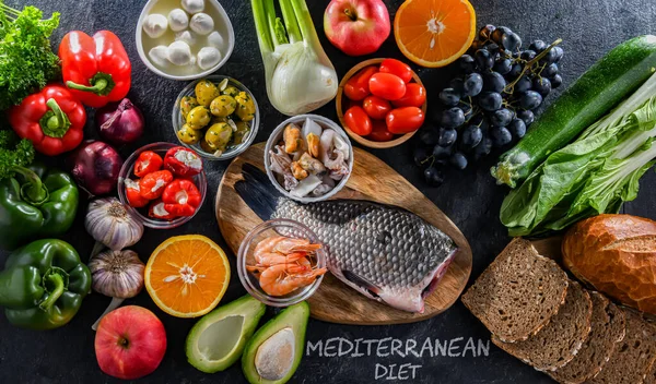 Food products representing the Mediterranean diet which may improve overall health status