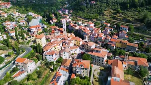 Vista Aérea Del Pueblo Dolcedo Provincia Imperia Liguria Italia — Vídeos de Stock