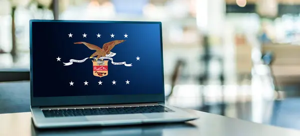 Poznan Pol Dec 2023 Laptop Computer Displaying Flag United States — Stock Photo, Image