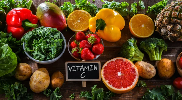 Food products rich in vitamin C or ascorbic acid.