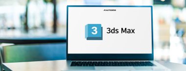 POZNAN, POL - DEC 24, 2023: Autodesk 3ds 'in logosunu gösteren dizüstü bilgisayar, animasyonlar, modeller, oyunlar ve resimler yapmak için profesyonel bir 3D grafik programı Max