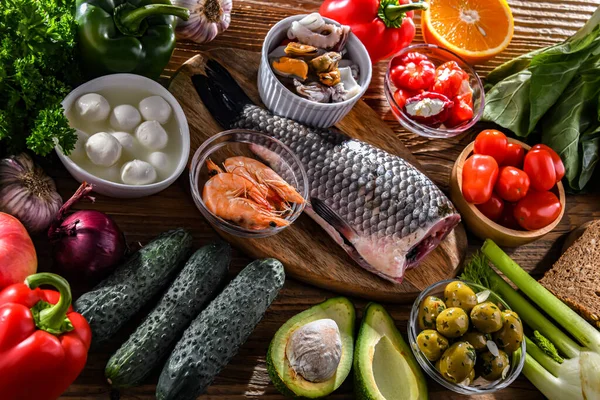 Food Products Representing Mediterranean Diet Which May Improve Overall Health — Stock Photo, Image