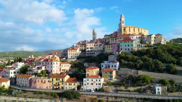 Widok Powietrza Wioskę Cervo Riwierze Włoskiej Prowincji Imperia Liguria Włochy — Wideo stockowe