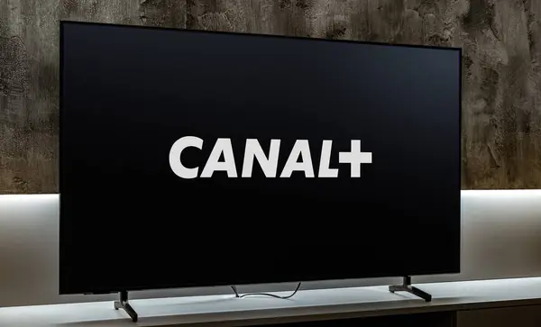 Poznan Pol Dic 2023 Televisor Pantalla Plana Con Logotipo Canal — Foto de Stock