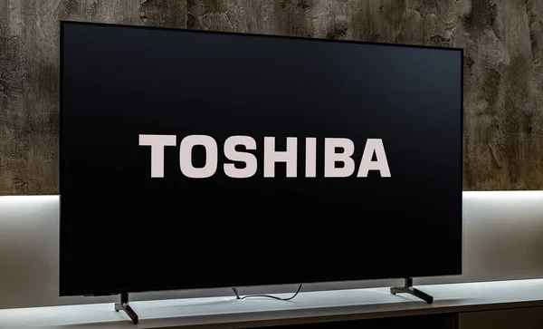 Poznan Pol Dec 2023 Téléviseur Écran Plat Affichant Logo Toshiba — Photo