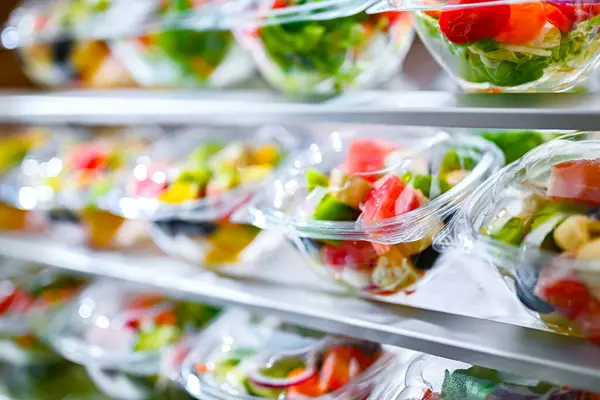 Plastic Boxes Pre Packaged Fruit Vegetable Salads Put Sale Commercial — Photo