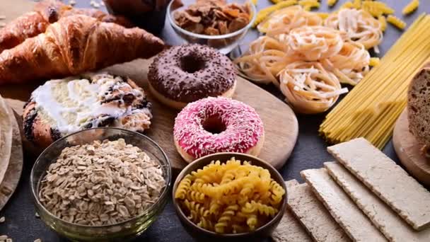 Berbagai Produk Makanan Mengandung Gluten — Stok Video