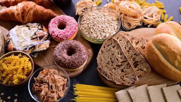 Variety Food Products Containing Gluten — Stock Video