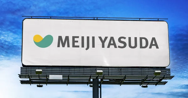 Poznan Pol Jan 2024 Advertisement Billboard Displaying Logo Meiji Yasuda — Stock Photo, Image