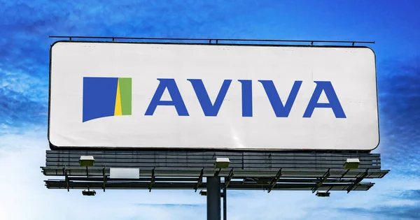 Poznan Pol Jan 2024 Advertisement Billboard Displaying Logo Aviva British — Stock Photo, Image