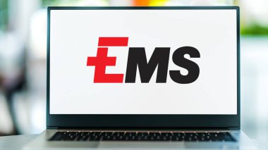 POZNAN, POL - DEC 28, 2022: Laptop computer displaying logo of Ems-Chemie, a Swiss corporate group based in Domat/Ems, in the canton of Graubuenden