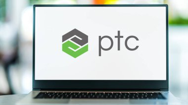POZNAN, POL - DEC 28, 2022: Laptop computer displaying logo of PTC, a computer software and services company founded in 1985 and headquartered in Boston, Massachusetts, USA
