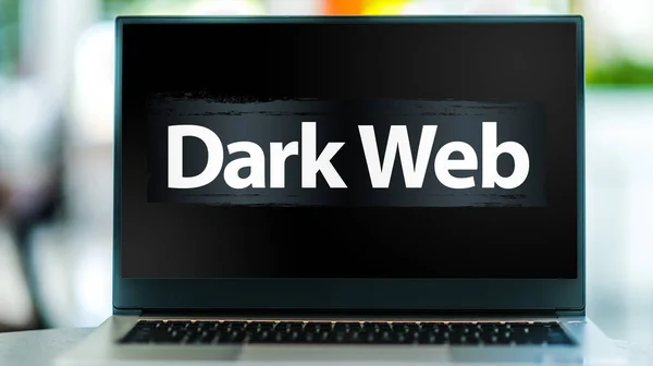 Laptop Computer Displaying Warning Sign Dark Web — Stock Photo, Image