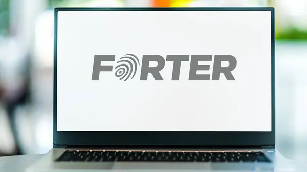 Poznan Pol Dec 2022 Laptop Computer Displaying Logo Forter Software — Stok fotoğraf
