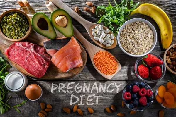 Für Die Schwangerschaft Empfohlene Nahrungsmittel Gesunde Ernährung — Stockfoto