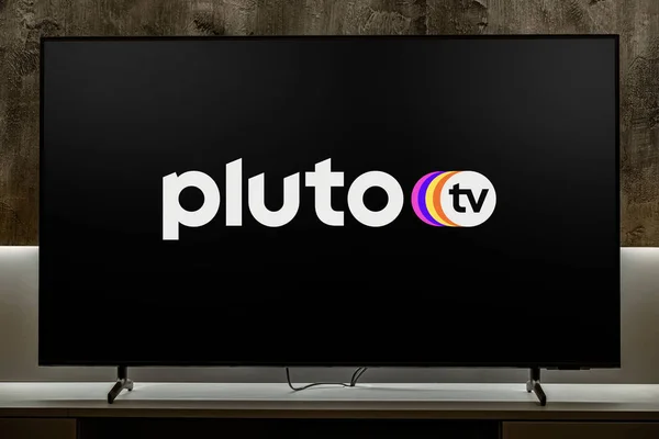 Poznan Pol Dic 2023 Televisor Pantalla Plana Con Logotipo Pluto — Foto de Stock