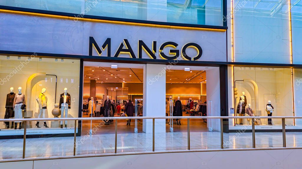 POZNAN, POL - FEB 16, 2024: Front entrance to Mango store in Poznan shopping mall