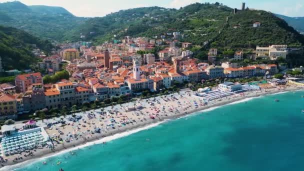 Veduta Aerea Noli Sulla Riviera Italiana Provincia Savona Liguria Italia — Video Stock