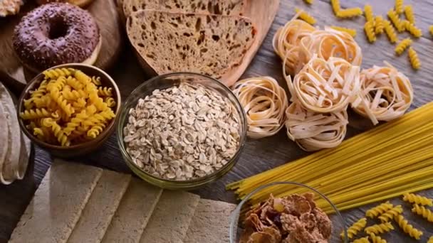 Variedad Productos Alimenticios Que Contienen Gluten — Vídeos de Stock