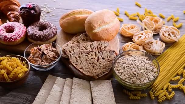 Variety Food Products Containing Gluten — Stock Video