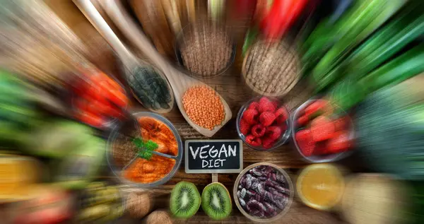 Vegan Diyeti Temsil Eden Gıda Ürünleri Vejetaryenlik — Stok fotoğraf