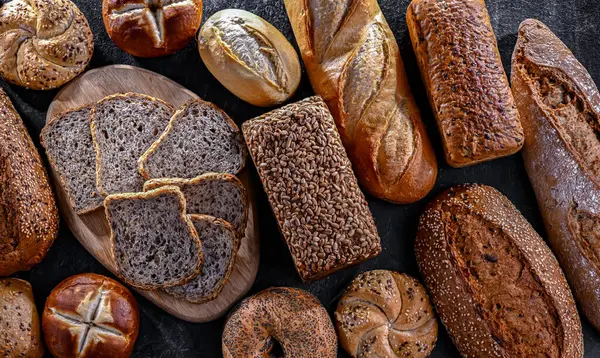 Assorted Bakery Products Including Loaves Bread Rolls Jogdíjmentes Stock Fotók