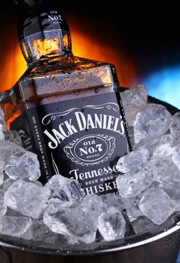 POZNAN, POL - 28 Şubat 2024: Jack Daniel 's dünyadaki en çok satan Amerikan viskisi markası, Jack Daniel Damıtımevi tarafından üretilen ve 1956' dan beri Brown-Forman Şirketi 'ne ait. 
