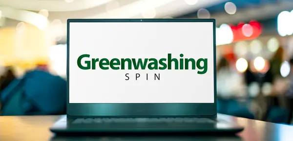 Notebook Znamením Greenwashing Nebo Klamné Strategie Šetrné Životnímu Prostředí — Stock fotografie