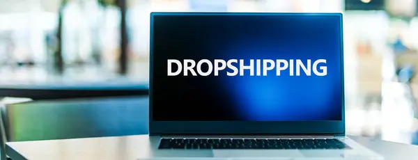 Ноутбук Компьютер Отображающий Знак Drop Доставки Форма Популярного Розничного Бизнеса Стоковая Картинка