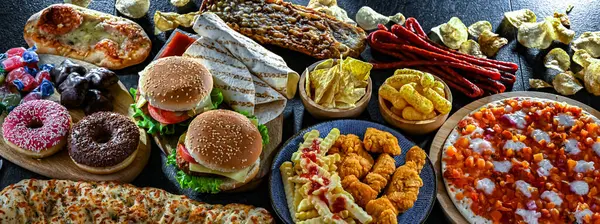 Foods Enhancing Risk Cancer Junk Food ロイヤリティフリーのストック画像